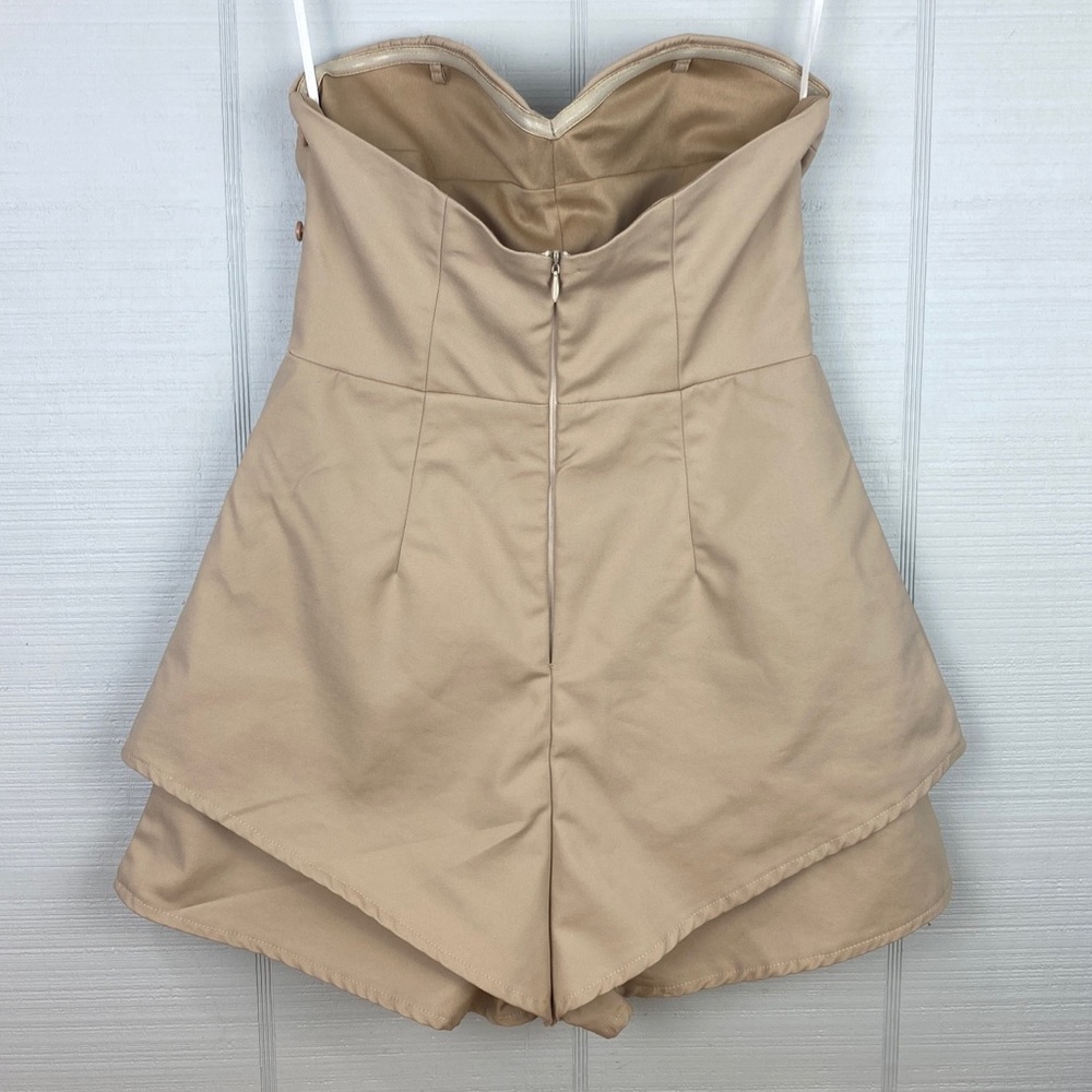 L’atiste By Amy Beige Strapless Shorts Jumpsuit Romper Sweetheart Neckline 60s - Picture 2 of 7